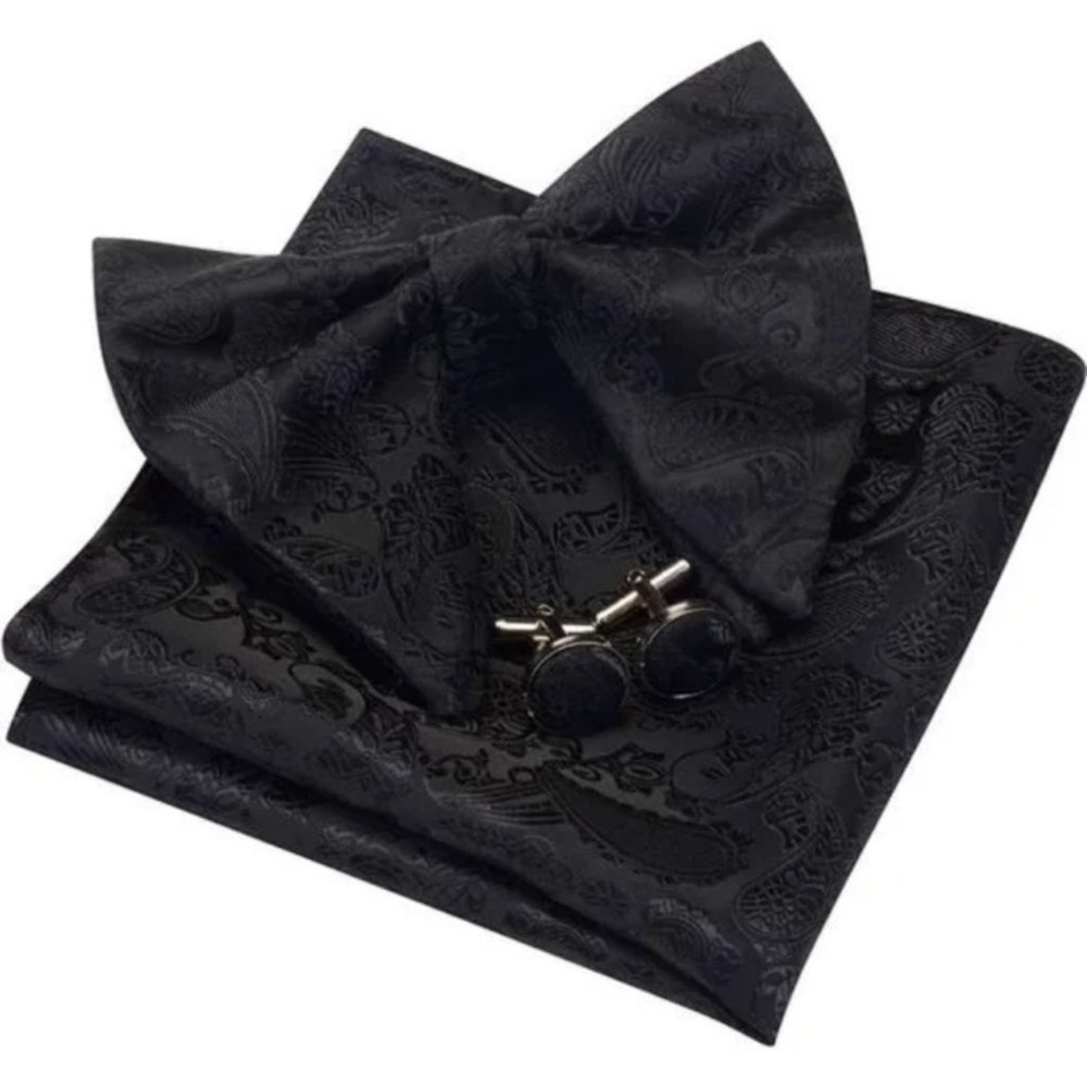 New Paisley Adjustable Pre-tied Cufflink Set Black